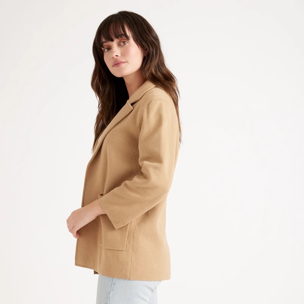 Quince 100% Organic Cotton Knit Blazer, Camel, Tan, Neutral, Capsule Piece, L - Picture 7 of 9
